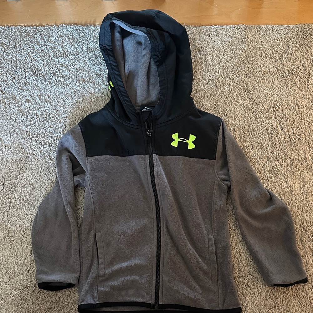 Under Armour Kids' Black and Gray Hoodie with Neon Logo